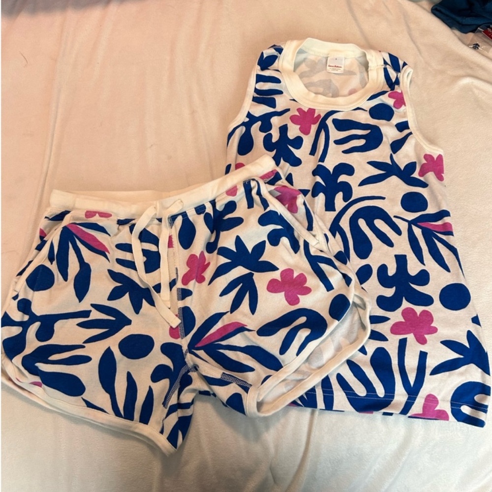 Hanna Andersson Tank Top & Drawstring Shorts Floral Big Patterned Organic Cotton